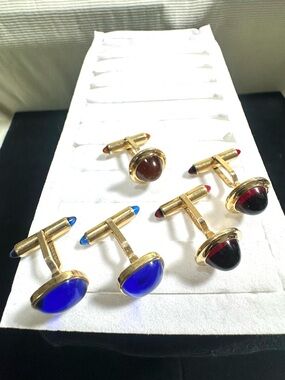 🔥Bundle of (2+1) Vtg Krementz Mogul Cabochon Cuff Links 2-Sets + 1-Single